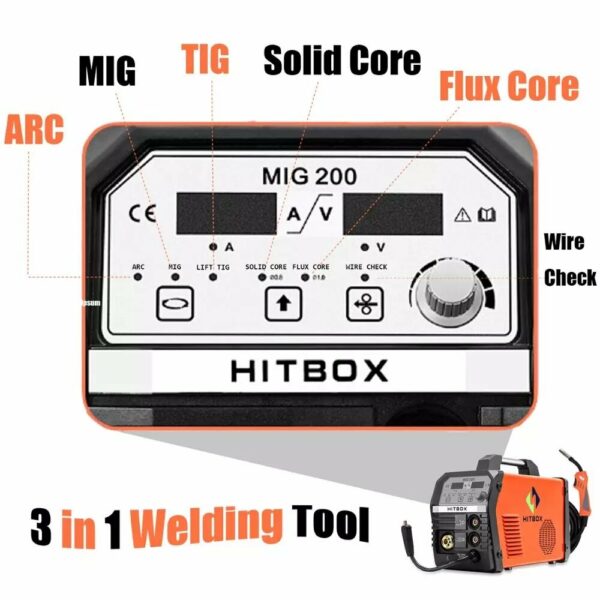 HITBOX MIG200 MIG Welder Synergy Control Stainless Steel Iron Steel Welder 220V MIG ARC TIG Functional DC Gas No Gas