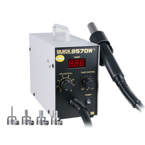 QUICK 857DW+ Adjustable Hot Air 580W Soldering Rework Station with 4Pcs Nozzles + Heater