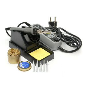 YIHUA 908+ 220V 60W Electric Iron Soldering Station Welding Rework with Soldering Stand + Cleaning Ball + 5 Tips