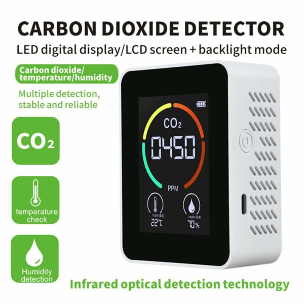 3 In 1 CO2 Air Monitor Carbon Dioxide Sensor Detector LCD Digital Display 5000PPM Temperature and Humidity Sensor Tester