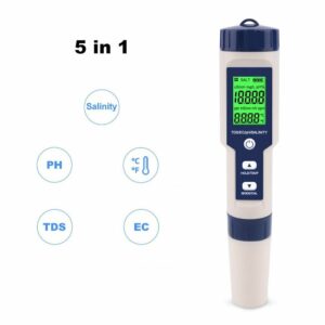 EZ-9909A 5 in 1 TDS/EC/PH/Salinity/Temperature Meter Digital Water Quality Monitor Tester for Pools