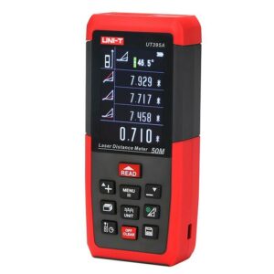 UNIT UT395A Professional 50M Laser Distance Meter Triangle Area Continuous Measure Rangefinder with Data Storage USB Connector + Color LCD Display