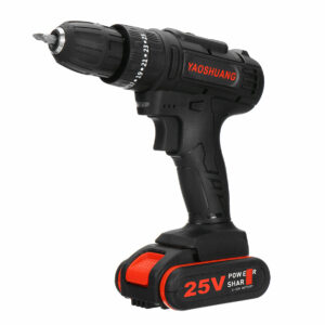 25V 3/8Inch Cordless Rechargeable Electric Impact Hammer Screwdriver Drill W/ 2 Battery