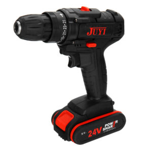 JUYI 12V/24V Lithium Battery Power Drill Cordless Rechargeable 2 Speed Electric Driver Drill Motor Reverse LED Drilling Tool