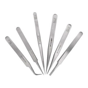 6pcs R'DEER RST10-15 High-Precision Stainless Steel Pointed Tweezers Electronics Tweezers Set