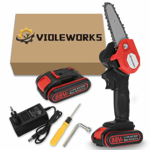 88V 4 inch Electric Cordless One-Hand Saw Chain Saw Woodworking W/ 1/2 Batteries