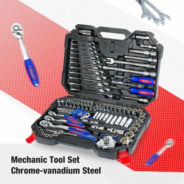 WORKPRO 123pcs Mechanic Tool Set for Car Home Tool Kits Quick Release Ratchet Handle Wrench Socket Set
