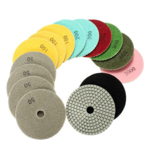 15pcs 4 Inch Polishing Pads Set 50-6000 Grit Wet Dry Diamond Polishing Pads with Self-Adhesive Disc