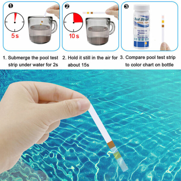 3 in 1 Swimming Pool Test Paper Residual Chlorine PH Value Alkalinity Hardness Test Strip A Bottle Of 50 Hot Tub Water Quality