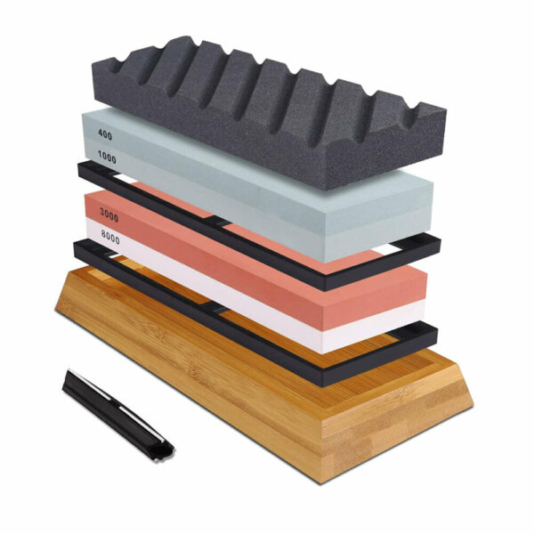 400/1000 3000/8000 Double-Sided Sharpening Stone Whetstone Cutter Holder Aid Swing with Non-Slip Base and Guide