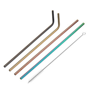 5Pcs Colored Stainless Steel Metal Drinking Straw Set Reusable Straws With Cleaner Brush Kit
