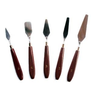 5pcs Wooden Painting Handle Paint Pallette Knives Spatula Stainless Steel Blade