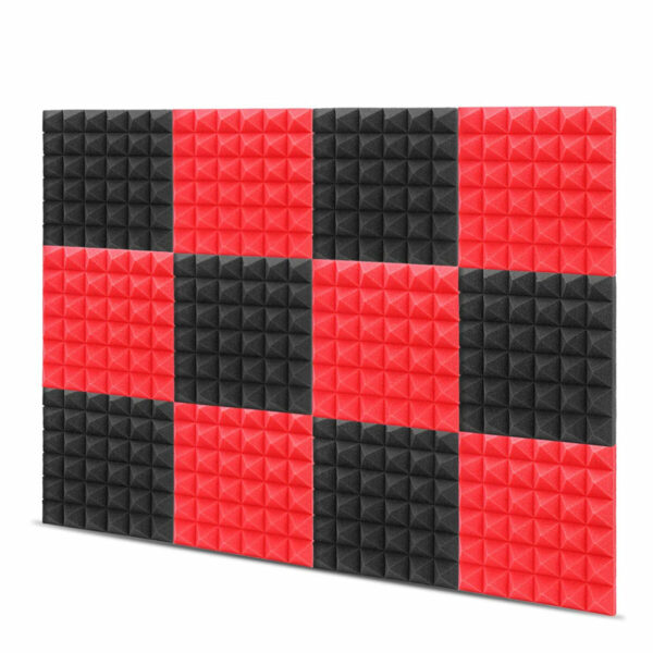 6Pcs Acoustic Foam Studio Soundproofing Foam Wedges Ties Black + Red 12 x 12 x 2inch