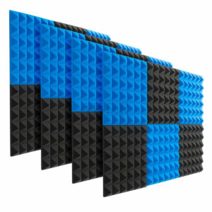 6Pcs Acoustic Foams Studio Soundproofing Wedges Tiles Black + Blue 12x12x2inch