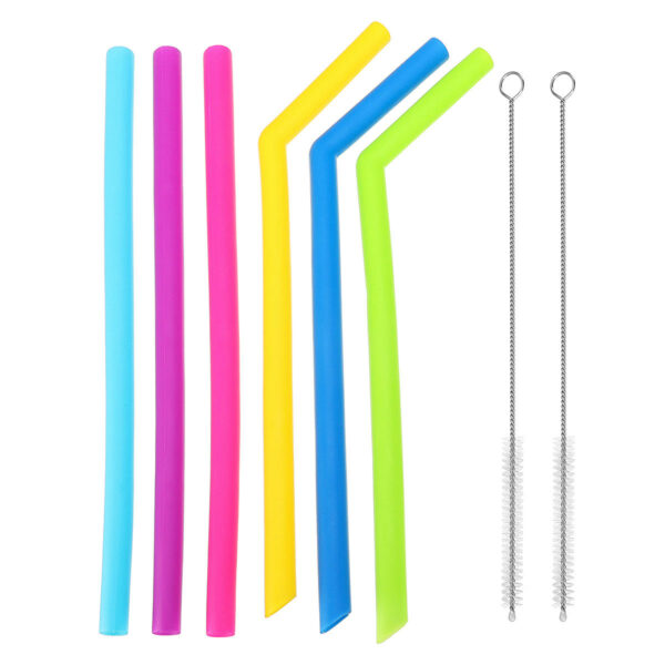 6Pcs Reusable Silicone Straws 2 Cleaning Brushes With Bag Drinking Straw Set