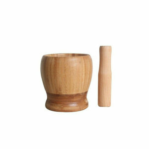 Bamboo Mortar and Pestle Garlic Press Ginger Crusher Spices Grinding Set