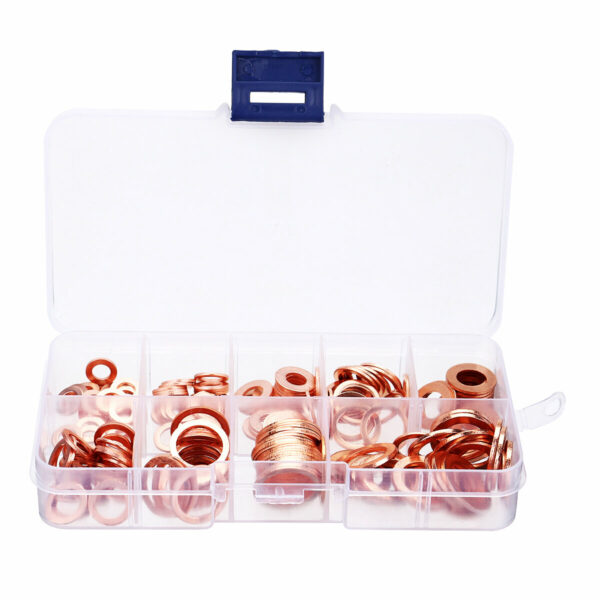 200Pcs Assorted Copper Washer Gasket Set Flat Ring Seal Assortment Hardware Kit