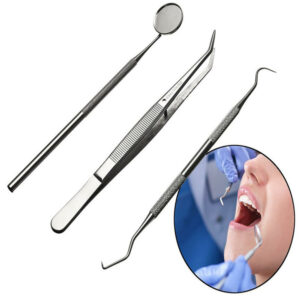 3pcs Stainless Steel Teeth Oral Clean Kit With Mouth Mirror Tweezer Probe