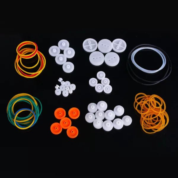 84pcs Pulley Plastic Gears Kit Rubber Band Pulley Belt Shaft Robot Motor Bevel Set